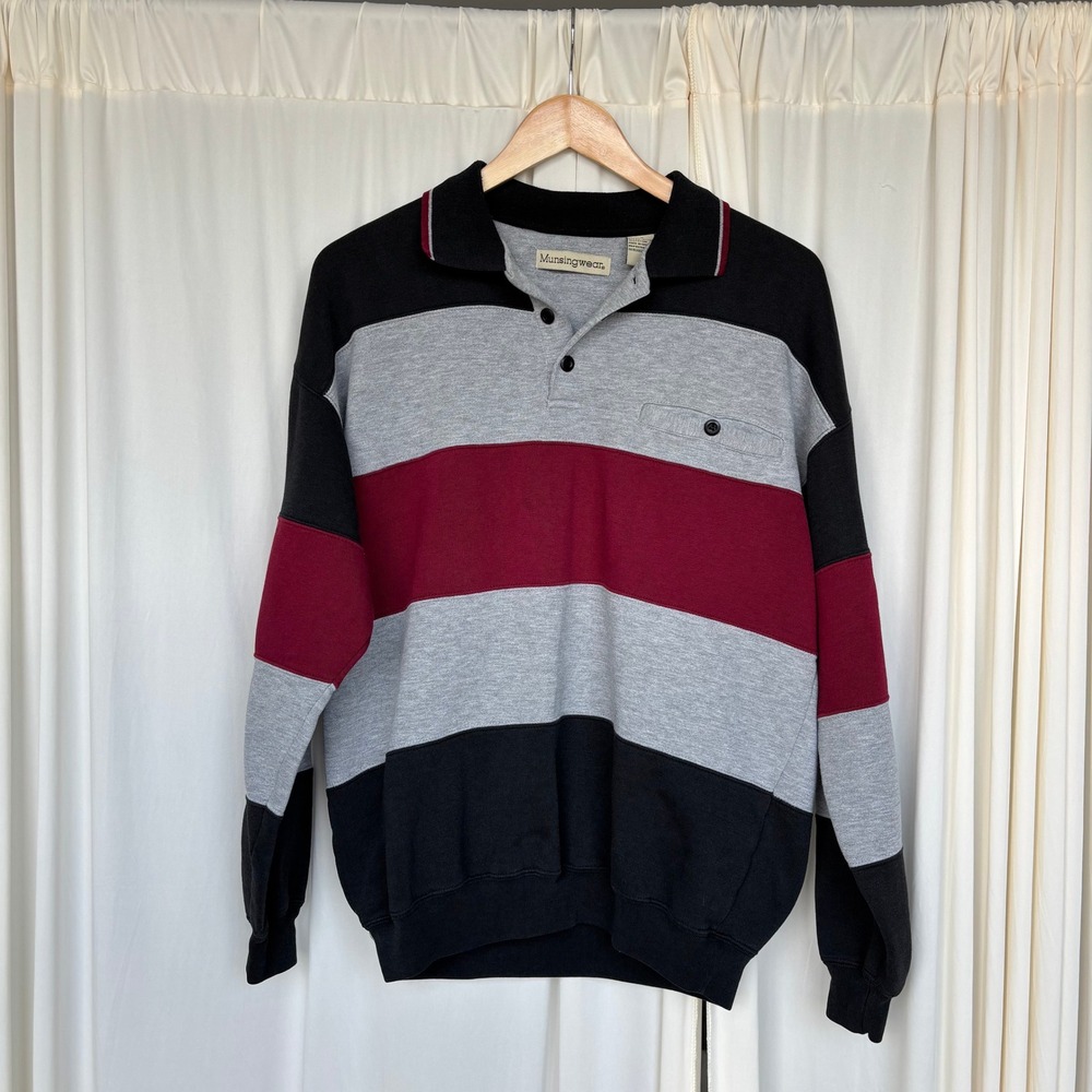 90s Vintage Munsingwear Polo Pullover Size M Colorblock Striped Skater Retro